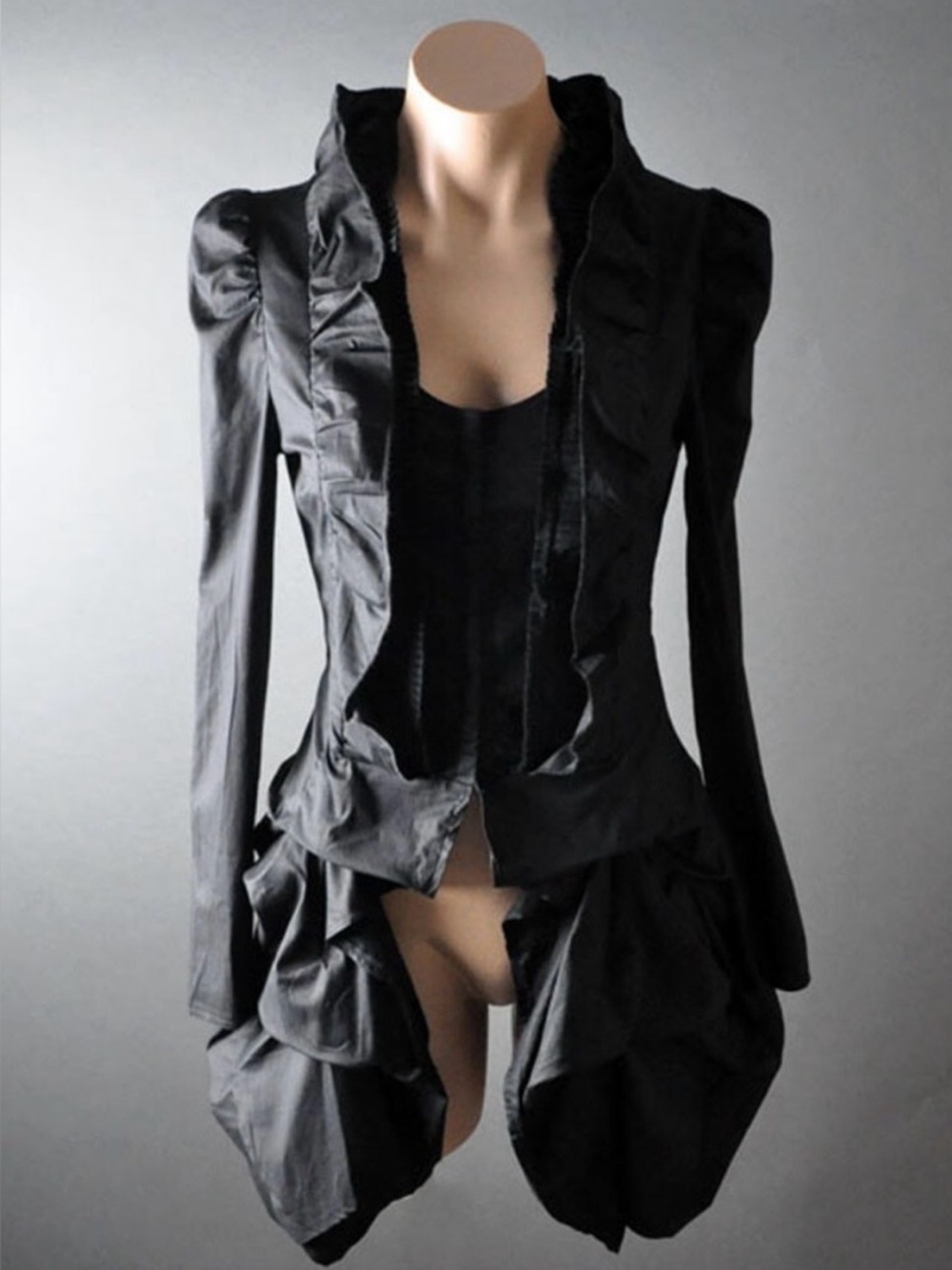 Victorian Steampunk High Low Asymmetric Y2k long sleeve goth Ruffle Jacket shirt